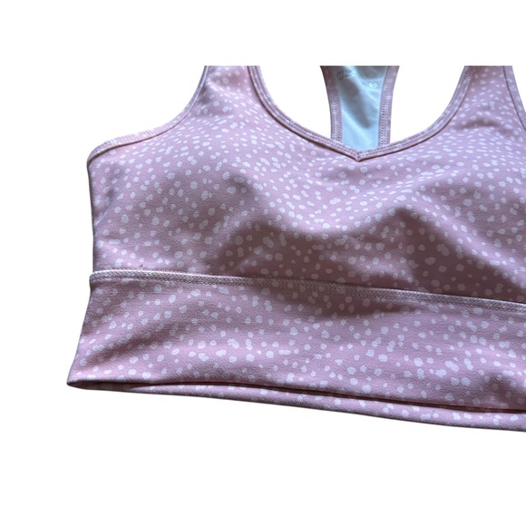 RBX Pink White Dot Racerback Sports Bra S Polyester Spandex Athletic Yoga - Picture 2 of 5